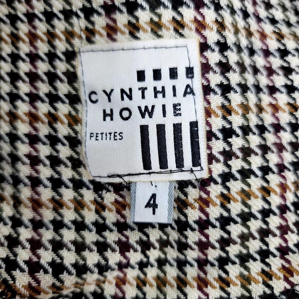 Vintage 80s Cynthia Howie Petite 4 Houndstooth Dress USA Velvet Trim Academia - Picture 7 of 8